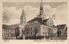 Meseritz : Marktplatz mit Rathaus und Evgl. Kirche