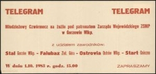 [Afisz] Młodzieżowy Czwórmecz na żużlu pod patronatem Zarządu Wojewódzkiego ZSMP w Gorzowie Wlkp. z udziałem zawodników: Stal Gorzów Wlkp. - Falubaz Ziel. Góra - Ostrovia Ostrów Wlkp. - Start Gniezno w dniu 1.10.1983 r. godz. 15.00