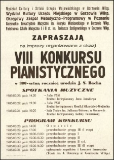 [Afisz] VIII Konkurs pianistyczny w 300-setną rocznicę urodzin J.S. Bacha