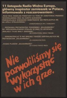 [Afisz] Nie pozwoliliśmy się wykorzystać w ich grze.