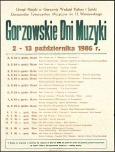 [Afisz] Gorzowskie Dni Muzyki : 2-13 października 1986
