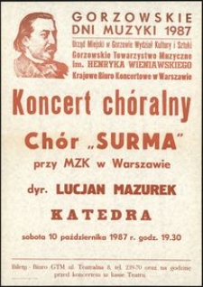 [Afisz] Koncert chóralny : chór "Surma" przy MZK w Warszawie