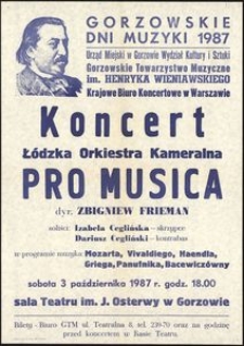 [Afisz] Koncert Łódzka Orkiestra Kameralna Pro Musica