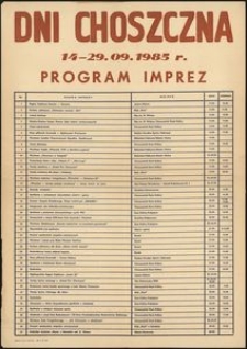 [Afisz] Dni Choszczna : 14-29.09.1985 r.: program imprez