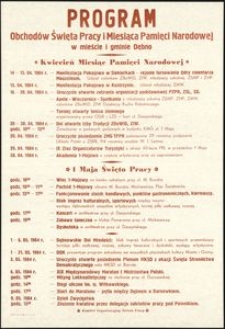 [Afisz] Program Obchodów Święta Pracy i Miesiąca Pamięci Narodowej w mieście i gminie Dębno