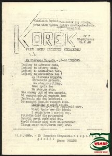 Korek : pismo Młodzieży Niezależnej 19.11.1988, nr 7