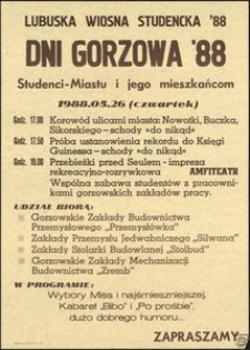 [Afisz] Dni Gorzowa '88 : Lubuska Wiosna Studencka '88