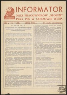 Informator NSZZ Pracowników "Społem" przy PPS w Gorzowie 1986, nr 7