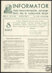 Informator NSZZ Pracowników "Społem" przy PPS w Gorzowie 1987, nr 3