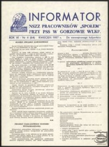 Informator NSZZ Pracowników "Społem" przy PPS w Gorzowie 1987, nr 4