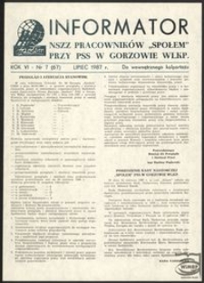 Informator NSZZ Pracowników "Społem" przy PPS w Gorzowie 1987, nr 7