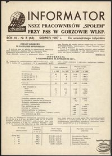 Informator NSZZ Pracowników "Społem" przy PPS w Gorzowie 1987, nr 8