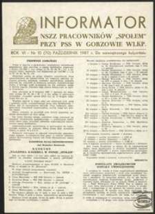 Informator NSZZ Pracowników "Społem" przy PPS w Gorzowie 1987, nr 10