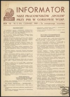 Informator NSZZ Pracowników "Społem" przy PPS w Gorzowie 1989, nr 6