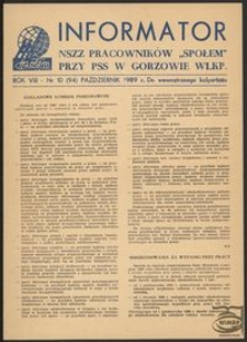 Informator NSZZ Pracowników "Społem" przy PPS w Gorzowie 1989, nr 10