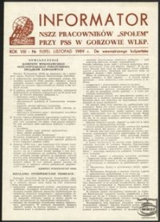 Informator NSZZ Pracowników "Społem" przy PPS w Gorzowie 1989, nr 11