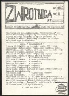 Zwrotnica. Biuletyn Informacyjny Komisji Zakładowej NSZZ "Solidarność" PKP Węzeł Gorzów Wlkp. 1989, nr 1
