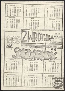 Zwrotnica. Biuletyn Informacyjny Komisji Zakładowej NSZZ "Solidarność" PKP Węzeł Gorzów Wlkp. 1990, nr 1