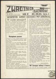 Zwrotnica. Biuletyn Informacyjny Komisji Zakładowej NSZZ "Solidarność" PKP Węzeł Gorzów Wlkp. 1981, nr 2