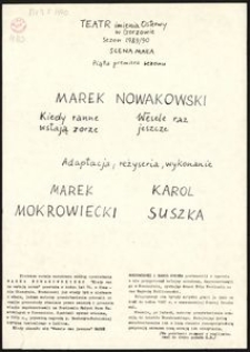 [Plakat] Marek Nowakowski, "Kiedy ranne wstają róże", "Wesele jeszcze raz"