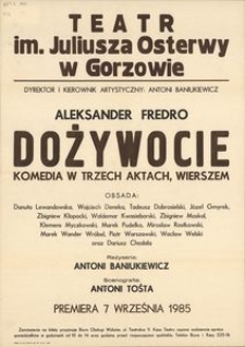 [Plakat] Aleksander Fredro "Dożywocie. Komedia w trzech aktach, wierszem"