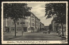Landsberg (Warthe), Bahnhofstrasse mit Stadtsparkasse
