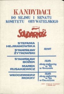 [Plakat] Kandydaci do Sejmu i Senatu Komitetu Obywatelskiego "Solidarność"