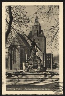 Landsberg/Warthe - Pauckschbrunnen mit St. Marien