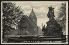 Landsberg a. d. W., Pauckschbrunnen mit St.-Marien-Kirche