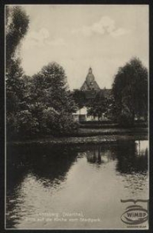 Landsberg (Warthe), Blick auf die Kirche vom Stadtpark