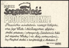 [Druk ulotny] NSZZ Solidarność Protestujemy! Przeciwko szkalowaniu naszego Związku, oraz jego Władz i działaczy przez oficjalne środki przekazu i propagandy