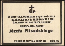[Zaproszenie] Zaproszenie na mszę żałobną w rocznicę śmierci Józefa Piłsudskiego