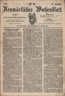 Neum&auml;rksches Wochenblatt : Zeitschrift f&uuml;r Politik, Tages-Ereignisse und Unterhaltung, 1867, Jg. 48, Nr. 2