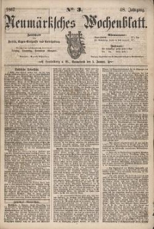 Neum&auml;rksches Wochenblatt : Zeitschrift f&uuml;r Politik, Tages-Ereignisse und Unterhaltung, 1867, Jg. 48, Nr. 3