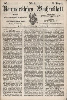 Neum&auml;rksches Wochenblatt : Zeitschrift f&uuml;r Politik, Tages-Ereignisse und Unterhaltung, 1867, Jg. 48, Nr. 5