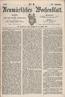 Neum&auml;rksches Wochenblatt : Zeitschrift f&uuml;r Politik, Tages-Ereignisse und Unterhaltung, 1867, Jg. 48, Nr. 7