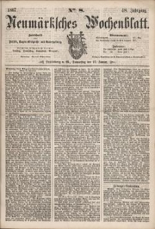 Neum&auml;rksches Wochenblatt : Zeitschrift f&uuml;r Politik, Tages-Ereignisse und Unterhaltung, 1867, Jg. 48, Nr. 8