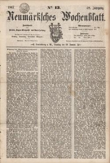 Neum&auml;rksches Wochenblatt : Zeitschrift f&uuml;r Politik, Tages-Ereignisse und Unterhaltung, 1867, Jg. 48, Nr. 13