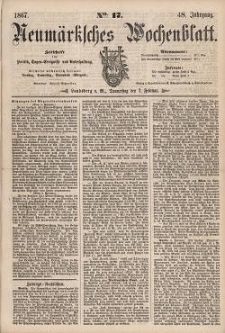 Neum&auml;rksches Wochenblatt : Zeitschrift f&uuml;r Politik, Tages-Ereignisse und Unterhaltung, 1867, Jg. 48, Nr. 17