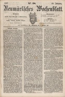 Neum&auml;rksches Wochenblatt : Zeitschrift f&uuml;r Politik, Tages-Ereignisse und Unterhaltung, 1867, Jg. 48, Nr. 18