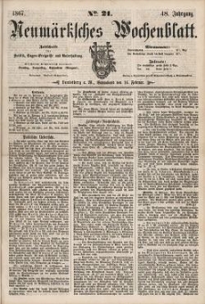 Neum&auml;rksches Wochenblatt : Zeitschrift f&uuml;r Politik, Tages-Ereignisse und Unterhaltung, 1867, Jg. 48, Nr. 21