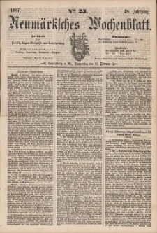 Neum&auml;rksches Wochenblatt : Zeitschrift f&uuml;r Politik, Tages-Ereignisse und Unterhaltung, 1867, Jg. 48, Nr. 23