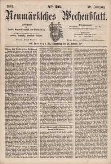 Neum&auml;rksches Wochenblatt : Zeitschrift f&uuml;r Politik, Tages-Ereignisse und Unterhaltung, 1867, Jg. 48, Nr. 26