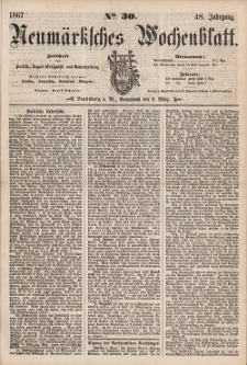 Neum&auml;rksches Wochenblatt : Zeitschrift f&uuml;r Politik, Tages-Ereignisse und Unterhaltung, 1867, Jg. 48, Nr. 30