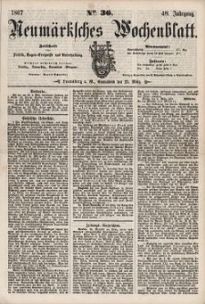 Neum&auml;rksches Wochenblatt : Zeitschrift f&uuml;r Politik, Tages-Ereignisse und Unterhaltung, 1867, Jg. 48, Nr. 36