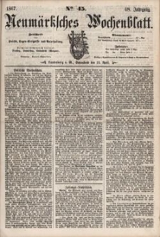 Neum&auml;rksches Wochenblatt : Zeitschrift f&uuml;r Politik, Tages-Ereignisse und Unterhaltung, 1867, Jg. 48, Nr. 45