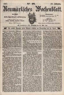 Neum&auml;rksches Wochenblatt : Zeitschrift f&uuml;r Politik, Tages-Ereignisse und Unterhaltung, 1867, Jg. 48, Nr. 48