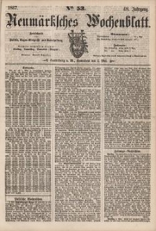 Neum&auml;rksches Wochenblatt : Zeitschrift f&uuml;r Politik, Tages-Ereignisse und Unterhaltung, 1867, Jg. 48, Nr. 53