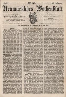 Neum&auml;rksches Wochenblatt : Zeitschrift f&uuml;r Politik, Tages-Ereignisse und Unterhaltung, 1867, Jg. 48, Nr. 55