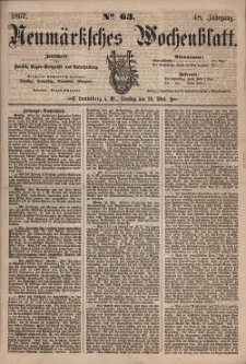 Neum&auml;rksches Wochenblatt : Zeitschrift f&uuml;r Politik, Tages-Ereignisse und Unterhaltung, 1867, Jg. 48, Nr. 63